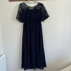 ネイビー フリル付き オフショルダー ドレス