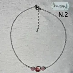 天然石ローズクォーツ N.2ネックレス 蓄光ガラスビーズ Emeblue