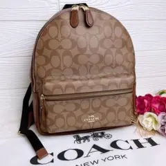 極美品☆COACHコーチ リュック バックパック シグネチャー ブラウンレザー