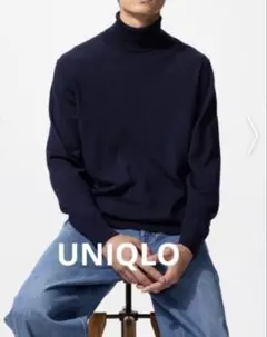 ♠️ UNIQLO ユニクロ　メリノタートルネックセーター　薄手ニット　ネイビー