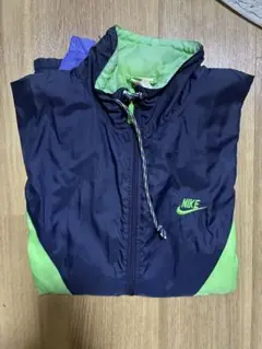 Nike 　銀タグ　90s ナイロンジャケット ネイビー/紫/黄緑　刺繍ロゴ