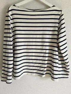 UNIQLO ストライプ 長袖カットソー XL ホワイト/ネイビー