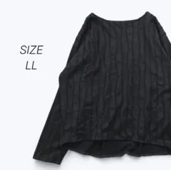 a3100▶長袖カットソー【LL】ブラック　大きい　立体ストライプ　フリンジ　春