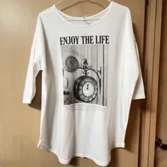 モノクロプリント Tシャツ5分袖 M-L