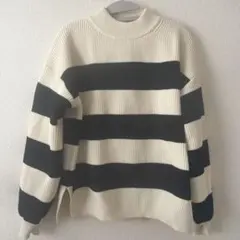 アイボリー ブラック ストライプ セーター