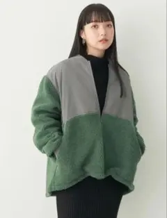 earth music&ecology ボアMIXブルゾン M グリーン