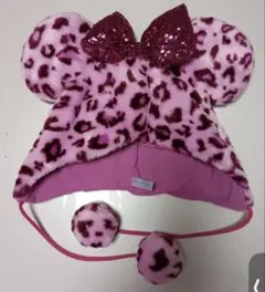 Disney ディズニー　ピンク ヒョウ柄 ミニーファンキャップ 美品