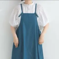 バルーンワンピース デニムワンピース コットン ブルー フリー