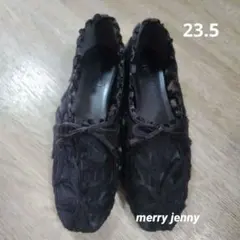 h*e様 （美品）merry jenny サテンフラットシューズ　黒　軽い　可愛のサムネイル