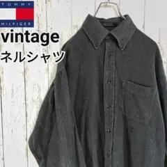 トミーヒルフィガー ネルシャツ 無地 ビンテージ フラッグタグ 旧ロゴ 90s