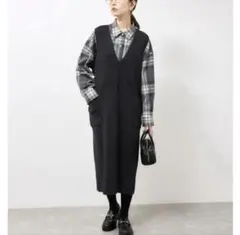 ロペピクニック ニット ジャンパースカート Vネック 黒 ワンピース 秋冬 M