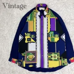 Vintageヴィンテージ　スカーフバロック柄　長袖シャツ　派手　総柄　Lサイズ