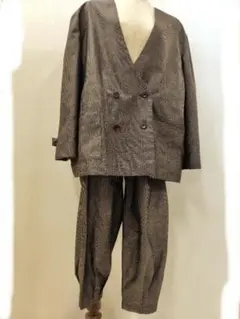 大島紬リメイク ヘリンボーン柄 ダブルブレストセットアップ 男女兼用