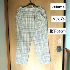 RelumeメンズＳカジュアルパンツウール混ベージュチェック股下60ウェストゴム