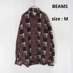 BEAMS / patchwork design check shirts M