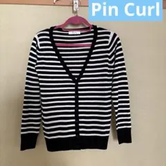 Pin Curl ボーダー柄 Vネック カーディガン 薄手　長袖のサムネイル