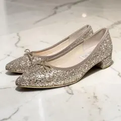 【美品】ラウナレア グリッターバレエ ポインテッドトゥ チャンキーヒール