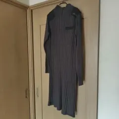 【未使用】AVIREX ダーク グレー リブ編みニット 秋冬用ロングワンピースM