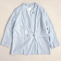H&M ダブルブレスト テーラードジャケット EURL 大きめ ライトブルー