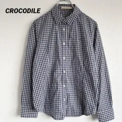 クロコダイル ギンガムチェック 長袖シャツ M 綿100％ ワニ刺繍　羽織りのサムネイル