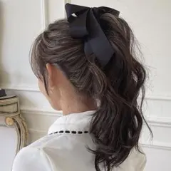 ブラック　ビッグリボン　バナナクリップ　黒　ヘアアクセサリー　韓国　高見え