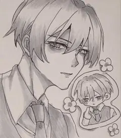 オリジナル 手描き イラスト ミニ色紙 アナログ 創作男子【原画・一点
