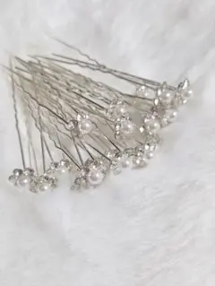 【着用画像あり】パール＆ビジュー ヘアピン Uピン フラワー 20本セット