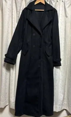 ダブルブレストロングコート　ブラック