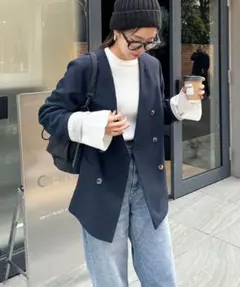 【fredy emue】ノーカラーダブルジャケット