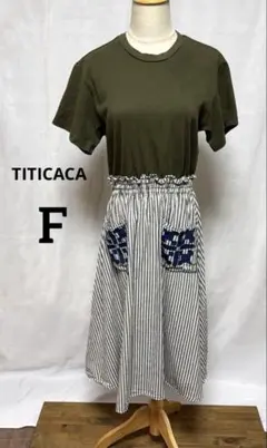 TITICACA チチカカ　F オリーブグリーン ストライプスカート