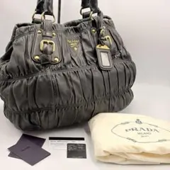 美品 PRADAプラダ ナッパゴーフル デニムギャザークラッチバッグ 希少 