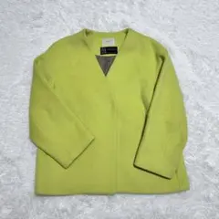 IENA MANTECO ウール　ノーカラー　ショートコート　黄緑　36 S