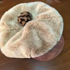ファー ベレー帽 ポンポン付き ヒョウ柄