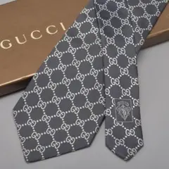 未使用同様◇GUCCI グッチ GG柄 ネクタイ シルク ブラック シルバー総柄