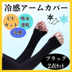 アームカバー UVカット 冷感 黒2点 日焼け 紫外線 対策 吸汗 速乾 通気性