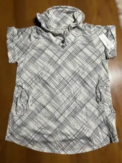 レディース　チェック柄半袖 涼しく、首まわり自由な形にできる！
