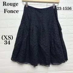 ルージュフォンセ　ひざ丈スカート　XS ネイビー　紺　レース　裏地　日本製　美品