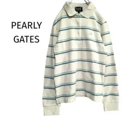 パーリーゲイツ/長袖ポロシャツ ボーダー ゴルフ アイボリー 日本製 刺繍