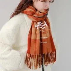 新品♦値下げしました♦超、激安　祭♦✨カスタネ✨♦チェック　マフラー❄オレンジ系