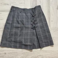 チェック柄 レースアップ ミニスカート グレー ヘザー Heather