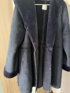 フード付きダークブルームートンコート
