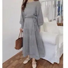 新品タグ付　DAY CLOSET ニットワンピース　グレー系　クロシェ編み