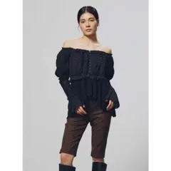 定価36,300円 新品 COEL コエル ヴィンテージレースフリルブラウス 黒のサムネイル