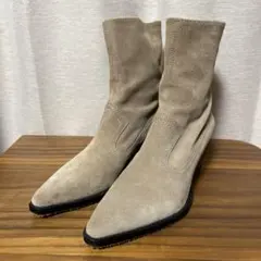 靴底滑り止め加工 ZARA本革 スエード ショートブーツ ベージュ 35
