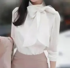 ブラウス L 白 ホワイト リボン 長袖 ボウタイ 服 卒業式 卒園式 入学式