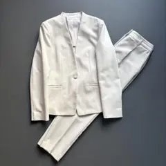【洗える✨】PLST パンツスーツセットアップ ノーカラージャケット ベージュ