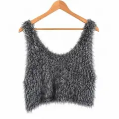 【美品】AZUL BY MOUSSY バックオープンポンポンヤーンベスト