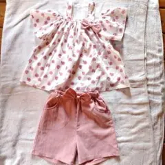春夏 女の子 オフショルダー セットアップ ピンク かわいい 110cm パンツ