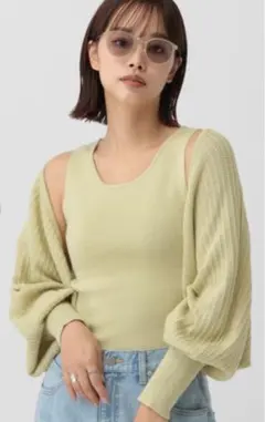 SALOON サルーン　ボレロ　ニット　セット　ライトグリーン　ノースリニット