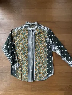 花柄ストライプ長袖シャツ　古着　パッチワーク